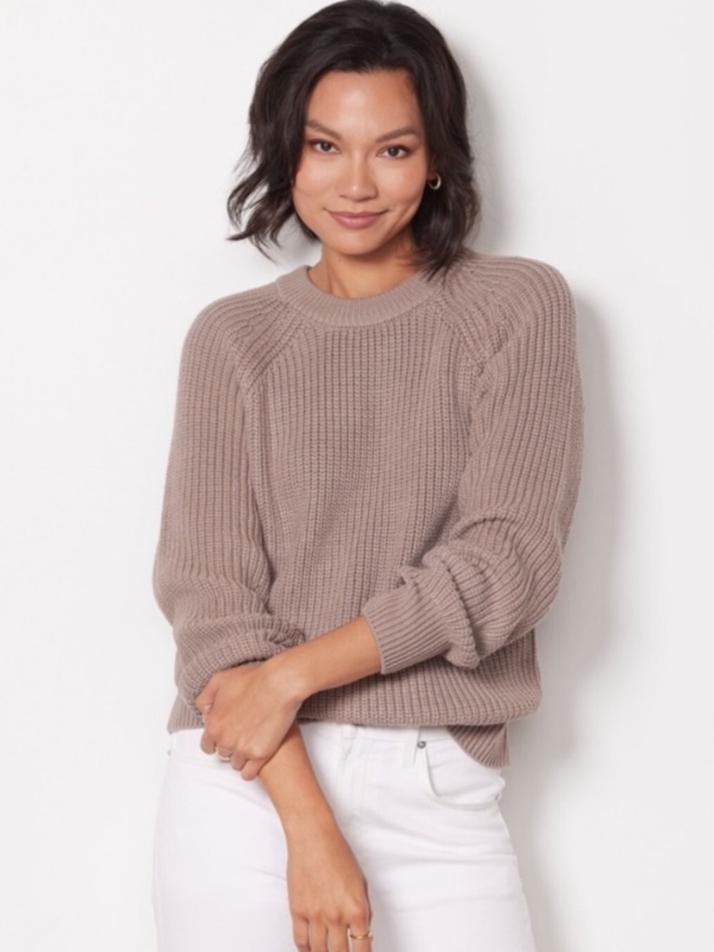 EVEREVE | Ava Classic Knit Pullover Sweater in Mauve Mushroom (Beige), Small - Picture 13 of 13